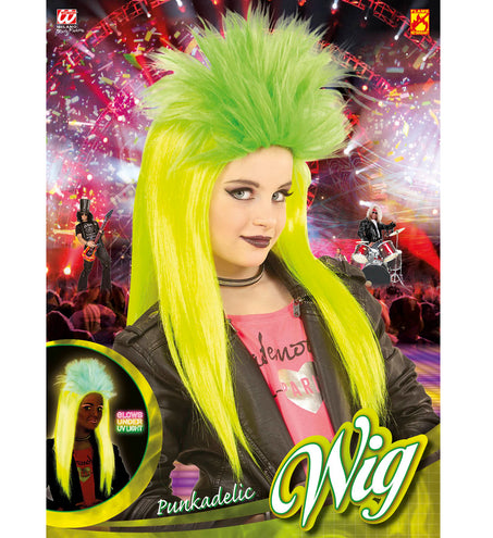 e-carnavalskleding-SYK Pruik, Kind Punk Geel/Groen