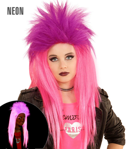 e-carnavalskleding-SYK Pruik kind punk roze en paars