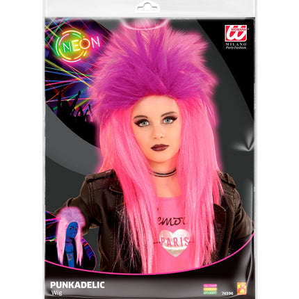 e-carnavalskleding-SYK Pruik kind punk roze en paars