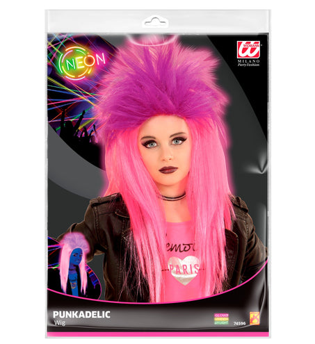 e-carnavalskleding-SYK Pruik kind punk roze en paars