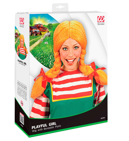 e-carnavalskleding-SYK Pruik Pipi buigbaar oranje