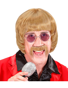 e-carnavalskleding-SYK pruik popster 60s blond met snor en bril