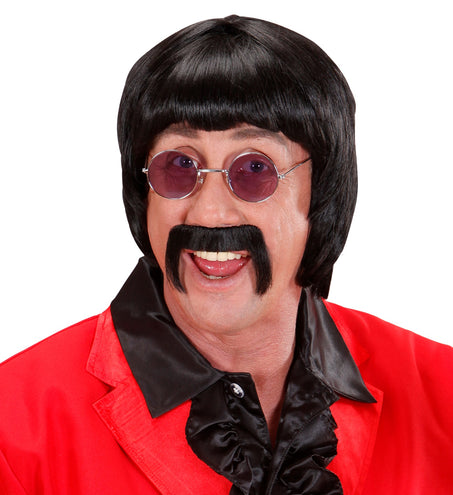 e-carnavalskleding-SYK pruik popster 60s zwart met snor en bril