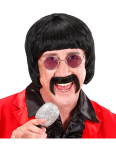 e-carnavalskleding-SYK pruik popster 60s zwart met snor en bril