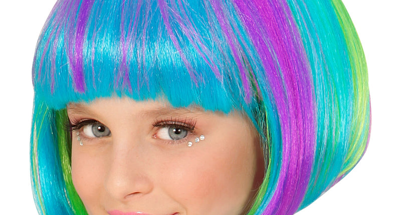 e-carnavalskleding-SYK Pruik popster kind in neon kleuren