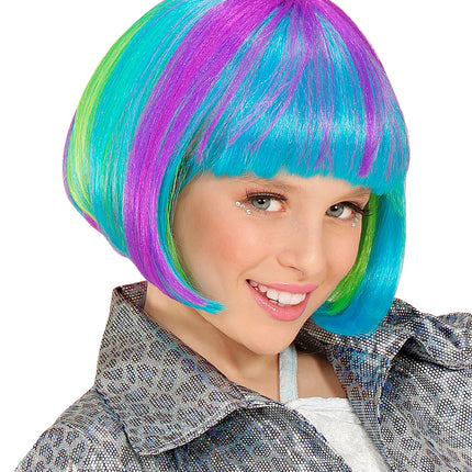 e-carnavalskleding-SYK Pruik popster kind in neon kleuren