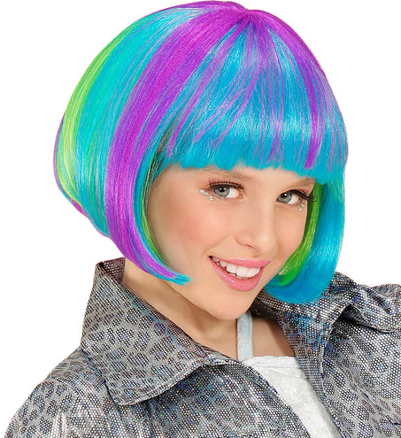 e-carnavalskleding-SYK Pruik popster kind in neon kleuren