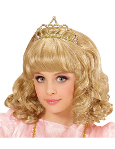 e-carnavalskleding-SYK Pruik, Prinses Blond Met Kroon Kind