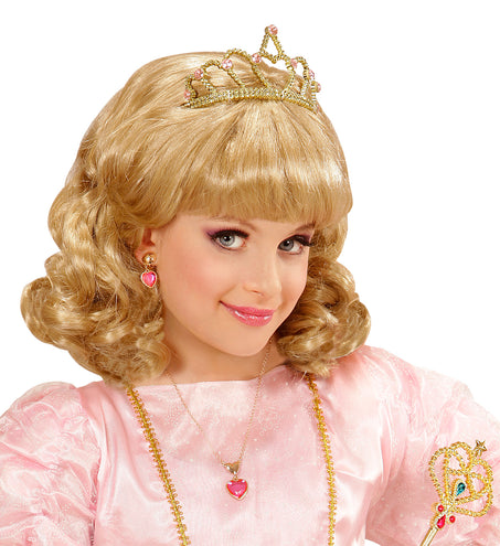 e-carnavalskleding-SYK Pruik, Prinses Blond Met Kroon Kind