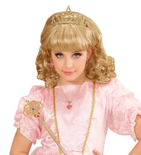 e-carnavalskleding-SYK Pruik, Prinses Blond Met Kroon Kind