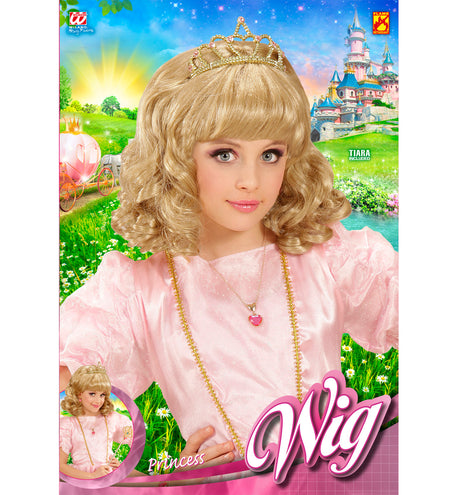 e-carnavalskleding-SYK Pruik, Prinses Blond Met Kroon Kind