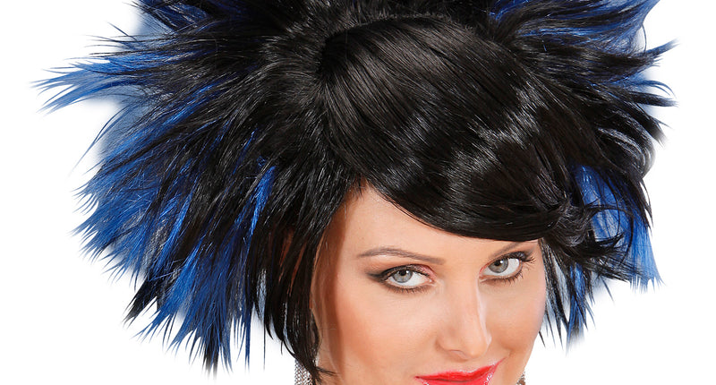 e-carnavalskleding-SYK Pruik Rock Prinses Zwart/Blauw