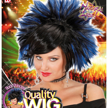 e-carnavalskleding-SYK Pruik Rock Prinses Zwart/Blauw