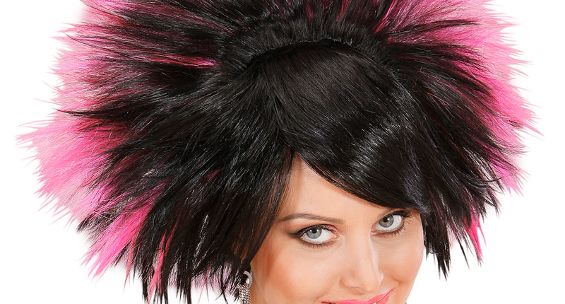e-carnavalskleding-SYK Pruik Rock Prinses Zwart/Rose