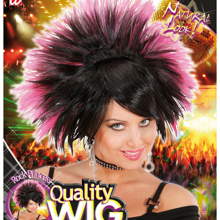 e-carnavalskleding-SYK Pruik Rock Prinses Zwart/Rose