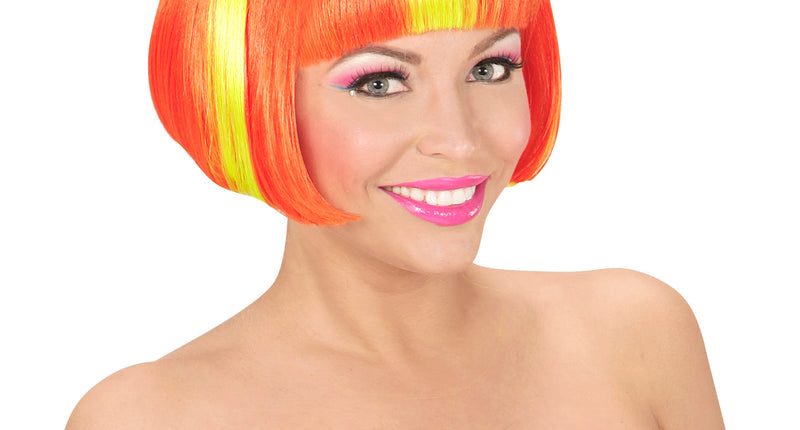 e-carnavalskleding-SYK Pruik, Valentina Neon Geel/Oranje
