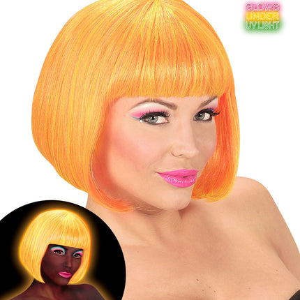 e-carnavalskleding-SYK Pruik, Valentina Neon Oranje/Geel Mix