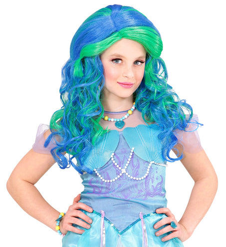 e-carnavalskleding-SYK Pruik, Zeemeermin Blauw/Groen Kind