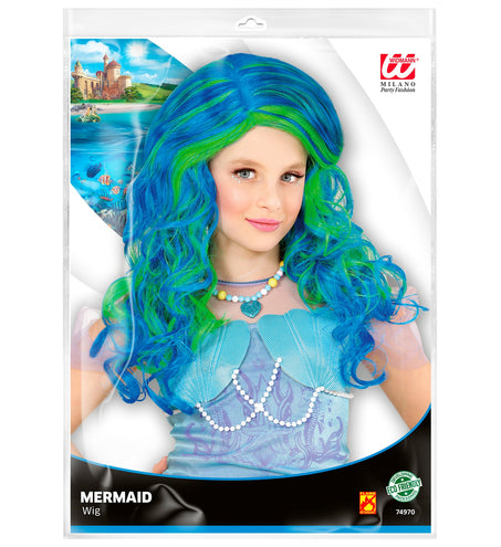 e-carnavalskleding-SYK Pruik, Zeemeermin Blauw/Groen Kind