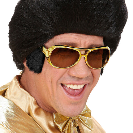 e-carnavalskleding-SYK Rock 'n roll bril Elvis goud met bakkebaarden