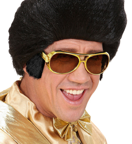e-carnavalskleding-SYK Rock 'n roll bril Elvis goud met bakkebaarden