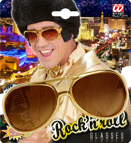 e-carnavalskleding-SYK Rock 'n roll bril Elvis goud met bakkebaarden
