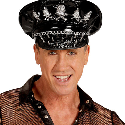 e-carnavalskleding-SYK Rocker hoed met schedeltje en ketting