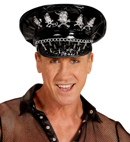 e-carnavalskleding-SYK Rocker hoed met schedeltje en ketting
