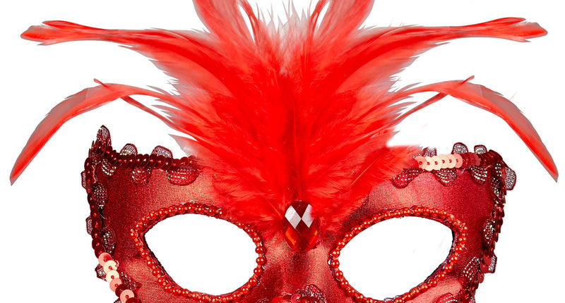e-carnavalskleding-SYK Rode baronessen oogmaskertjes met veertjes