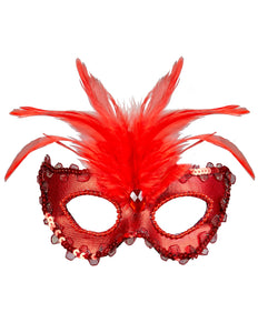 e-carnavalskleding-SYK Rode baronessen oogmaskertjes met veertjes