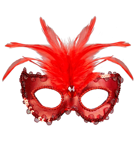 e-carnavalskleding-SYK Rode baronessen oogmaskertjes met veertjes