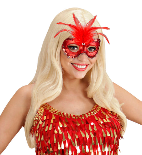 e-carnavalskleding-SYK Rode baronessen oogmaskertjes met veertjes
