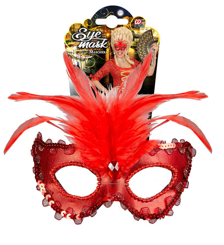 e-carnavalskleding-SYK Rode baronessen oogmaskertjes met veertjes