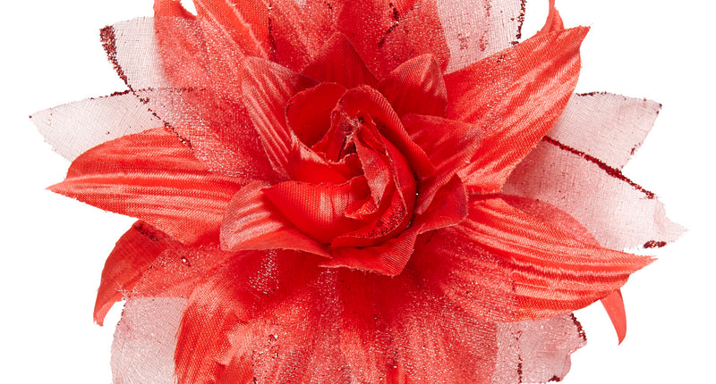 e-carnavalskleding-SYK Rode bloemen haarclip met glitters