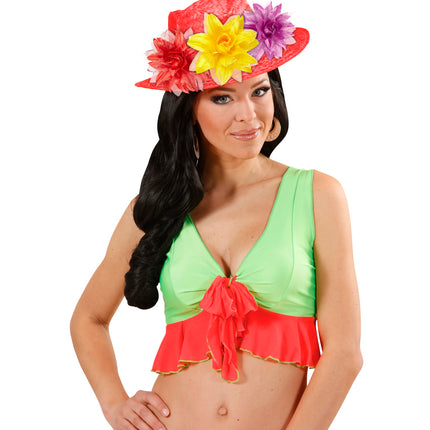 e-carnavalskleding-SYK Rode bloemen haarclip met glitters