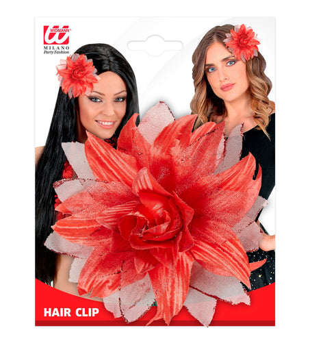 e-carnavalskleding-SYK Rode bloemen haarclip met glitters