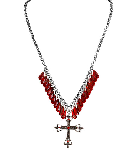 e-carnavalskleding-SYK Rode gothic ketting met kruis