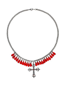 e-carnavalskleding-SYK Rode gothic ketting met kruis
