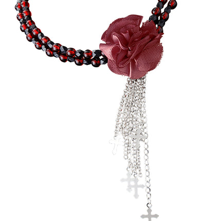 e-carnavalskleding-SYK Rode gothic ketting met roos