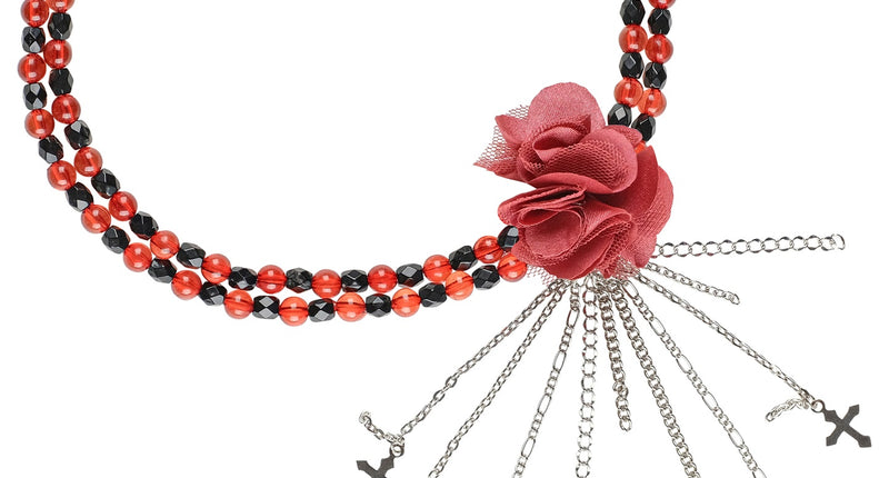 e-carnavalskleding-SYK Rode gothic ketting met roos