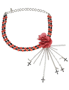 e-carnavalskleding-SYK Rode gothic ketting met roos