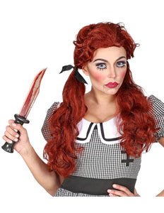 e-carnavalskleding-SYK Rode halloween pruik met twee staartjes