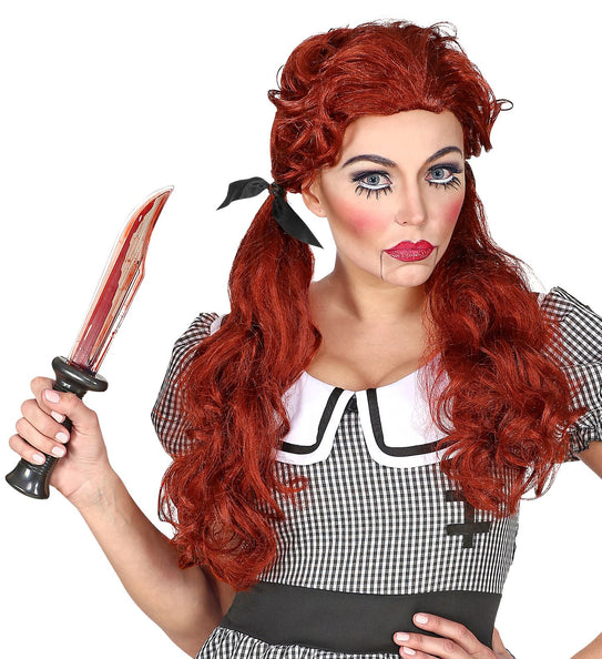 e-carnavalskleding-SYK Rode halloween pruik met twee staartjes