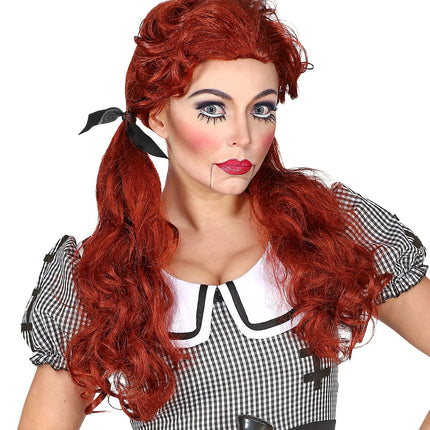 e-carnavalskleding-SYK Rode halloween pruik met twee staartjes