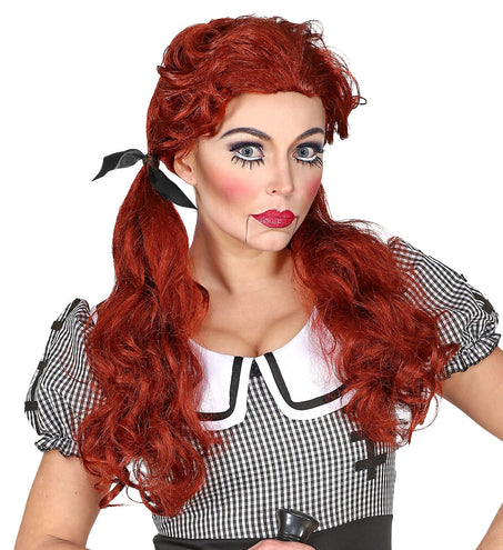 e-carnavalskleding-SYK Rode halloween pruik met twee staartjes