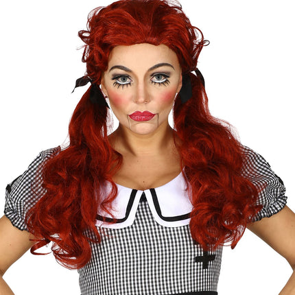 e-carnavalskleding-SYK Rode halloween pruik met twee staartjes