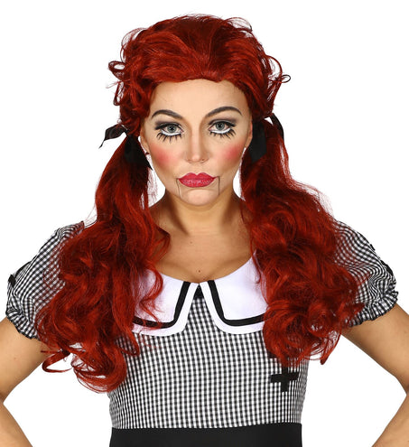 e-carnavalskleding-SYK Rode halloween pruik met twee staartjes