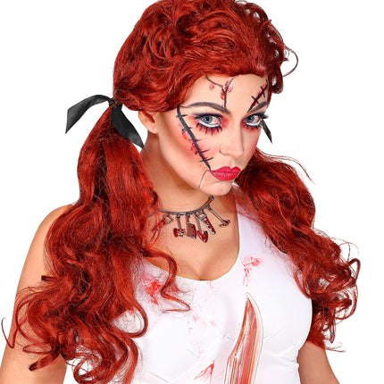 e-carnavalskleding-SYK Rode halloween pruik met twee staartjes