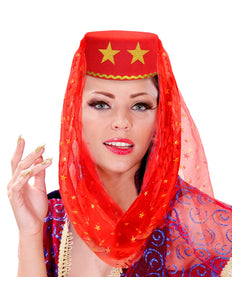 e-carnavalskleding-SYK Rode harem hoed met sluier