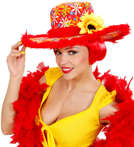 e-carnavalskleding-SYK Rode hoed Ibiza met zonnebloem